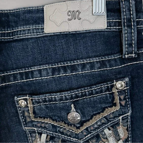 Miss Me Dark-Blue Mid-Rise Boot Cut Denim Jeans
